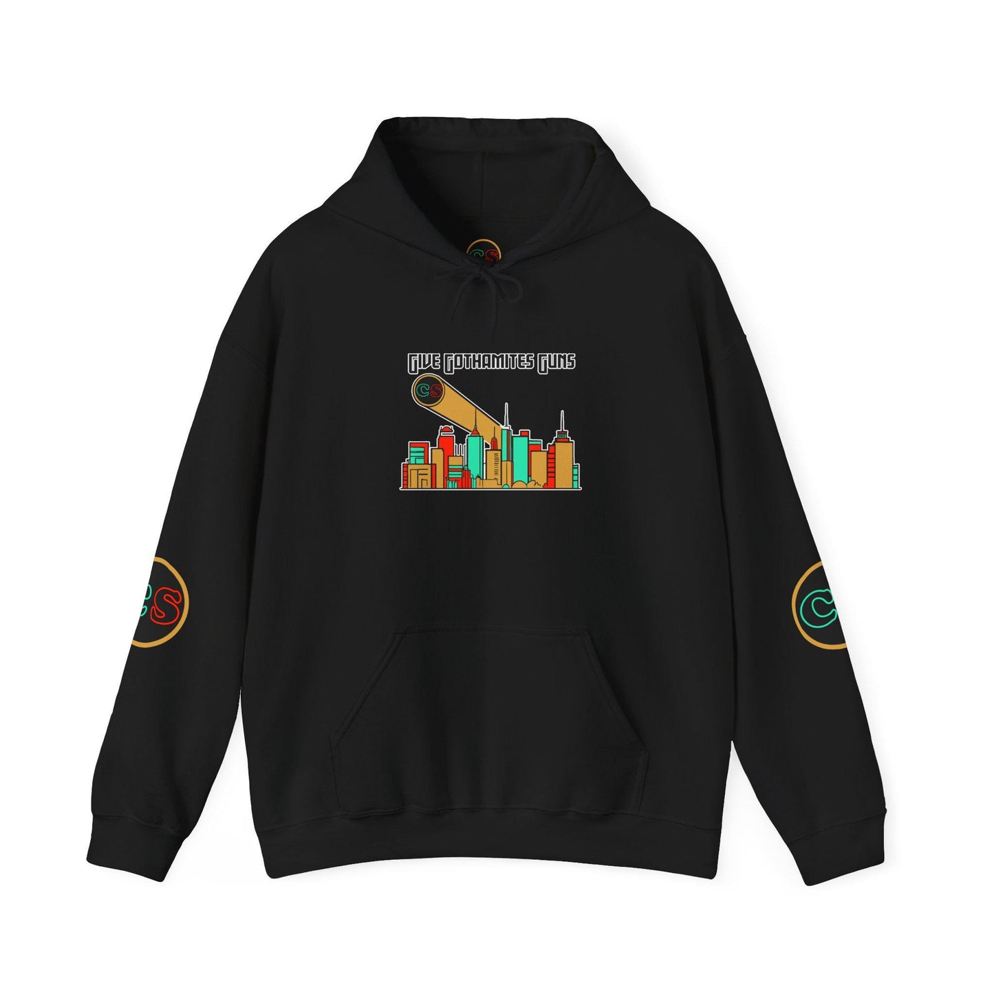 Give Gothamites Guns Hoodie Hooded Sweatshirt Cinema Siblings Episode Joker 2 - Martyring The Accidental Hero (white outline)