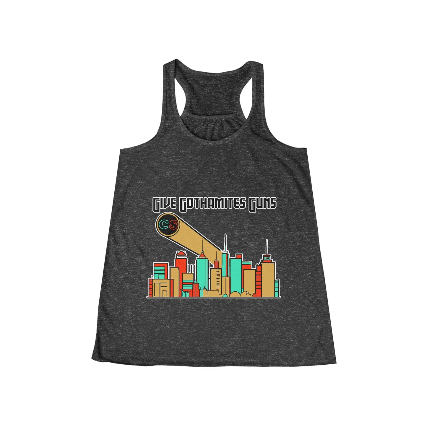 Give Gothamites Guns Women's Flowy Racerback Tank Cinema Siblings Episode Joker 2 - Anti-Anti-Hero (white lettering)