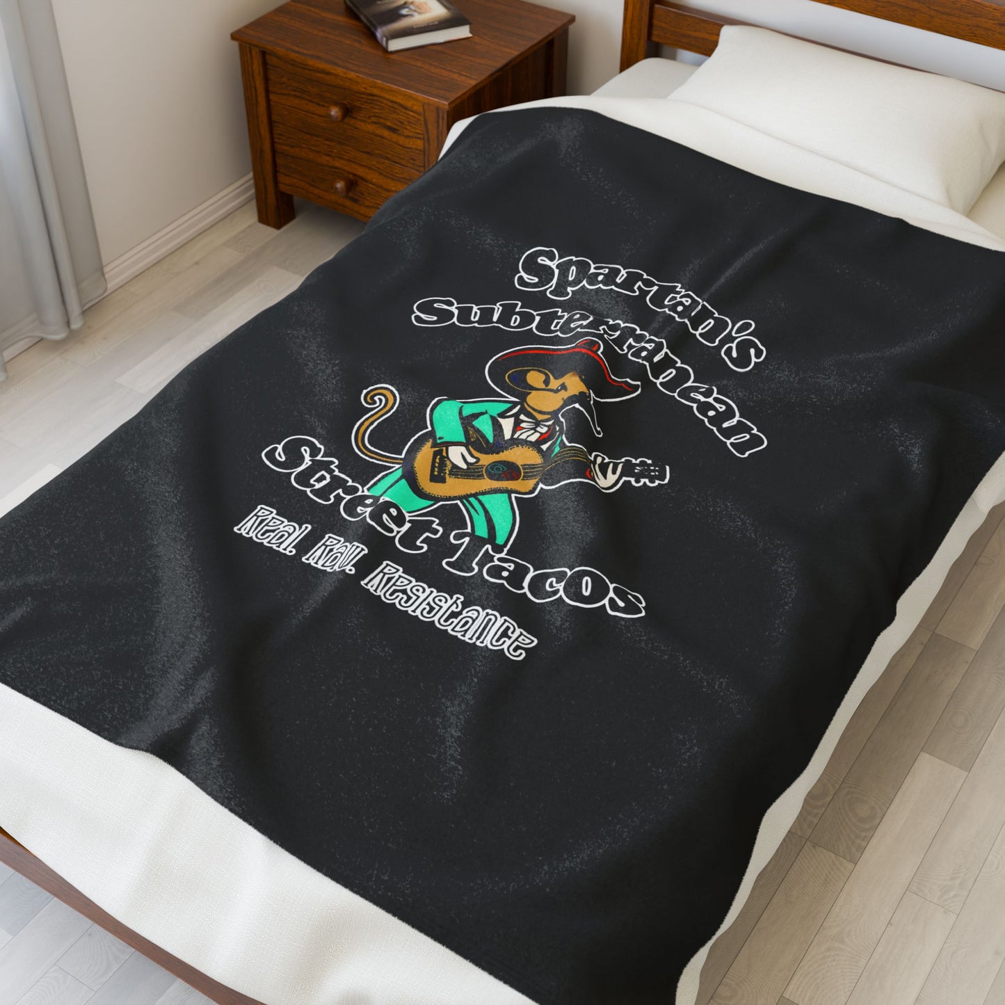 Spartan's Subterranean Tacos Cinema Siblings Velveteen Plush Blanket - BLACK - Demolition Man Practically Prophesy