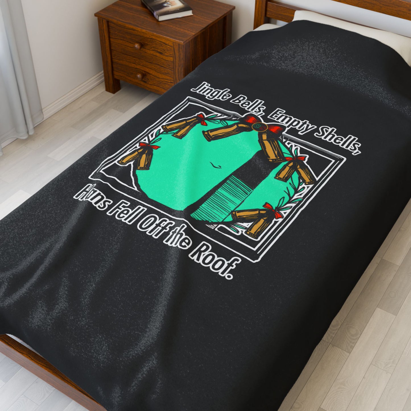 Jingle Shells Cinema Siblings Velveteen Plush Blanket - BLACK - Episode Die Hard - Is Holly the Bad Guy?