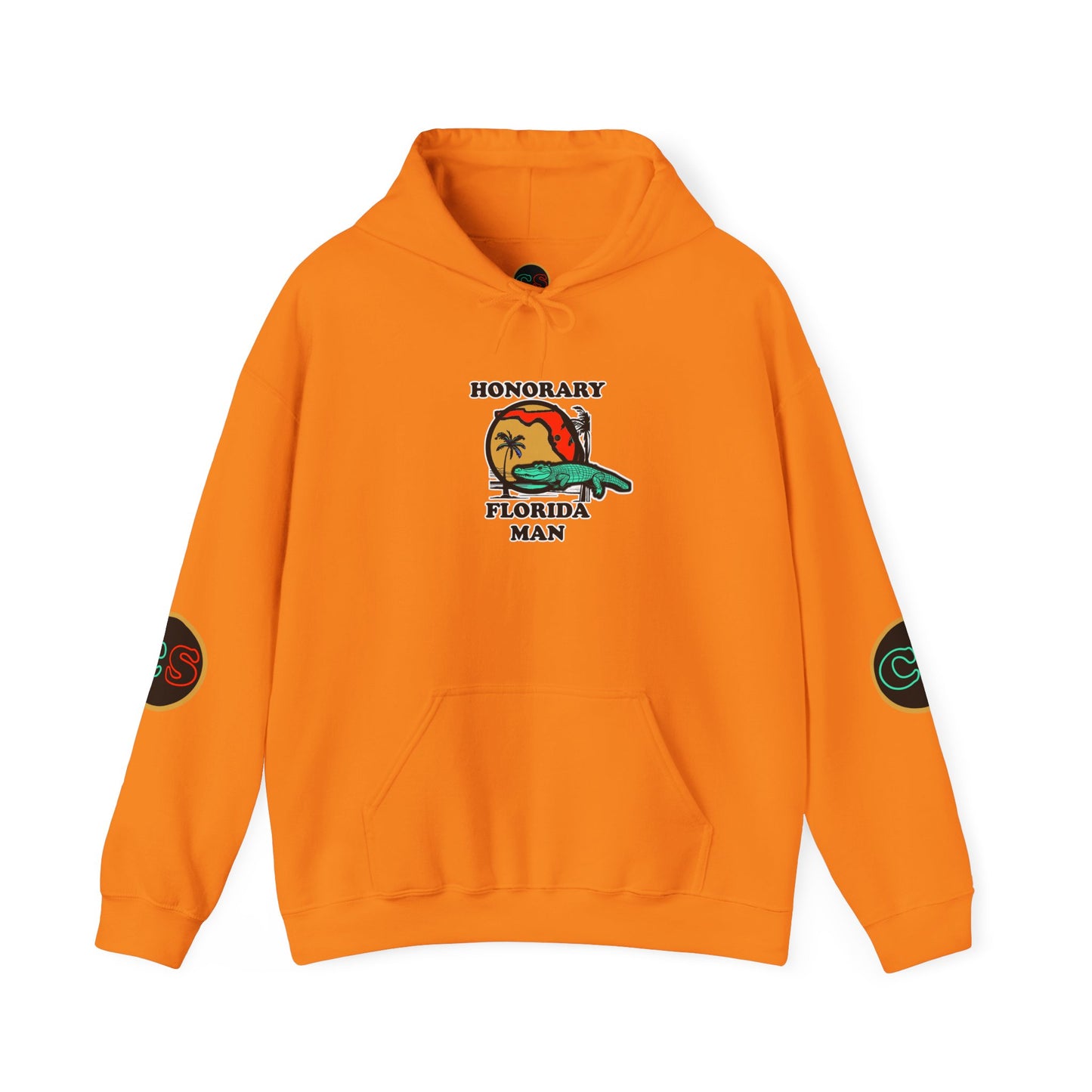 Honorary Florida Man Hoodie Hooded Sweat Shirt Cinema Siblings Episode There Can Be No Road Warrior Without Mad Max (white lettering)