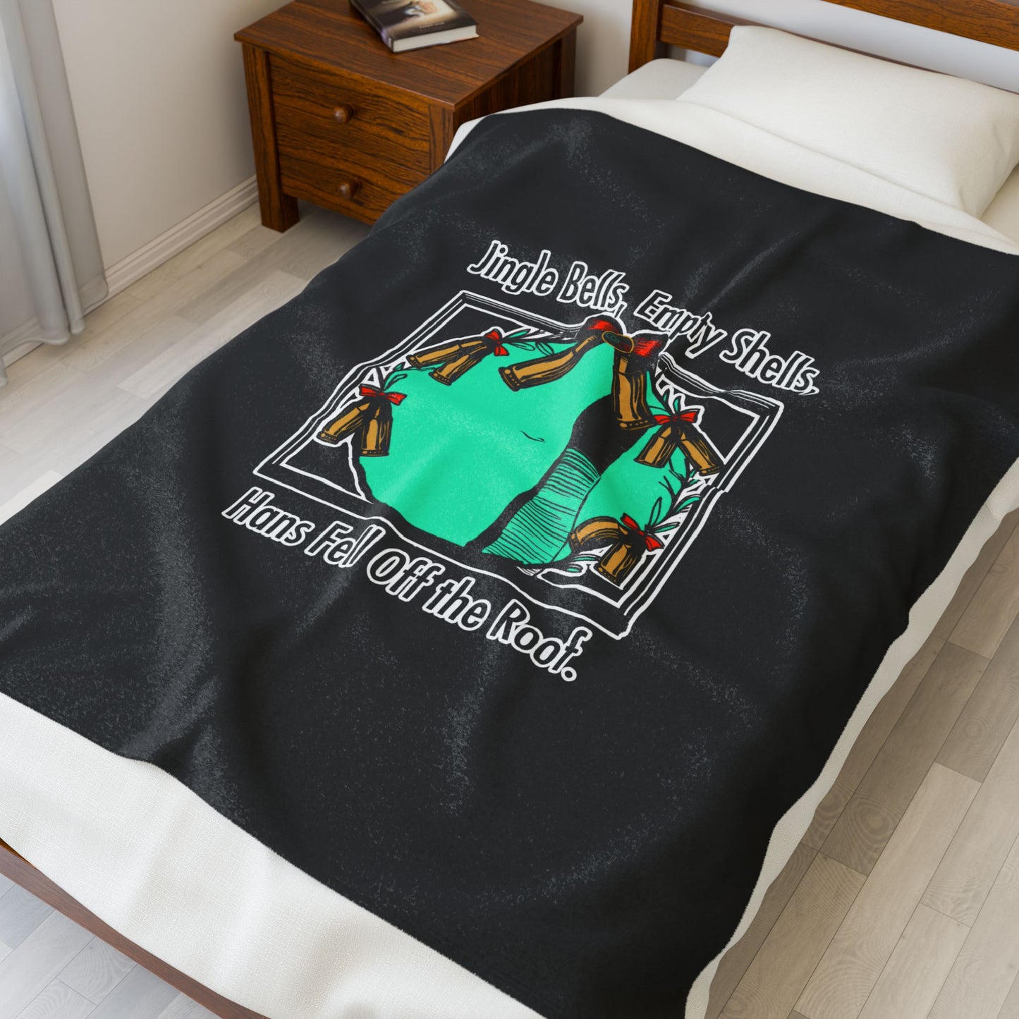 Jingle Shells Cinema Siblings Velveteen Plush Blanket - BLACK - Episode Die Hard - Is Holly the Bad Guy?