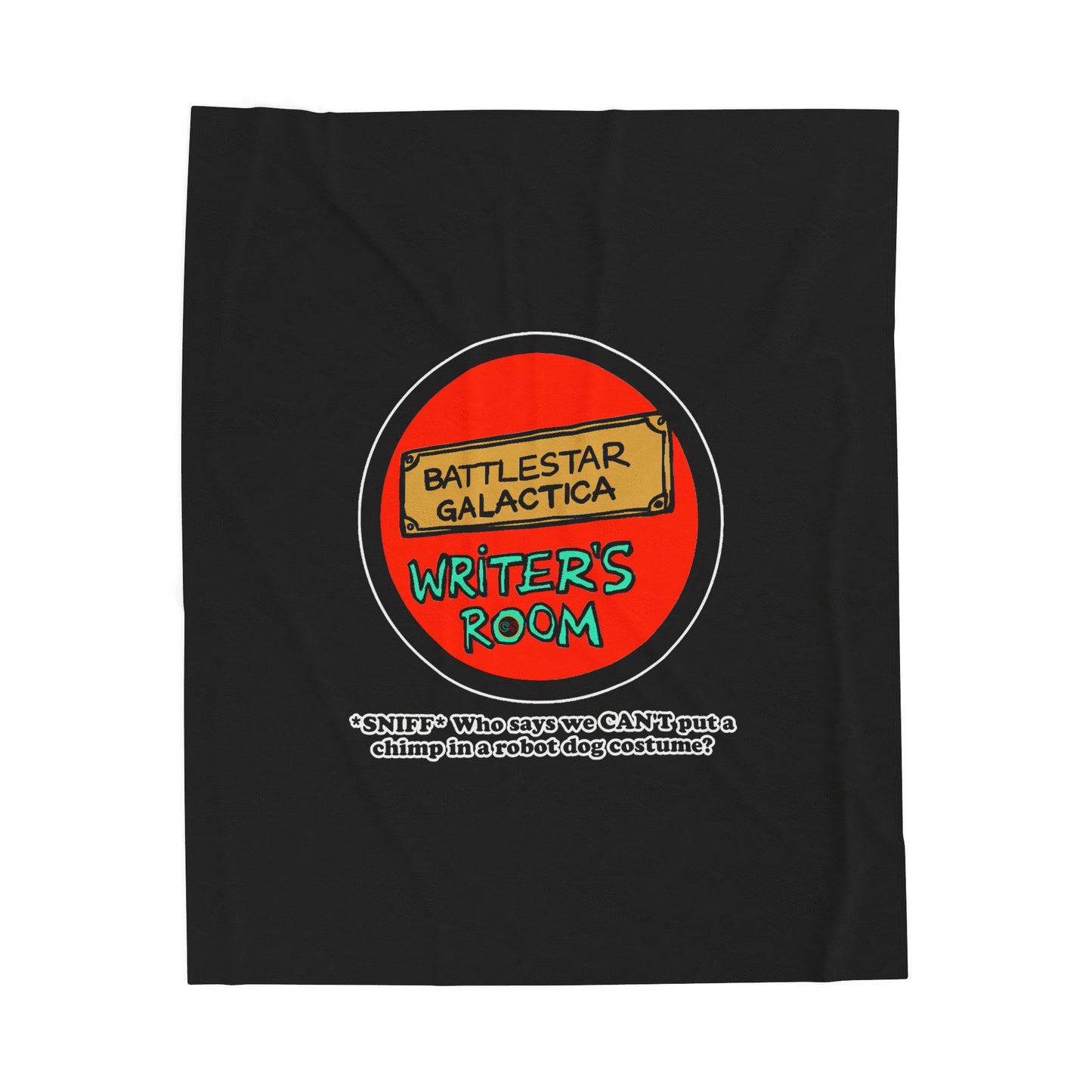 Writer's Room Snort Cinema Siblings Original Logo Velveteen Plush Blanket - BLACK - Battlestar Galactica - Starbuck versus Stardoe