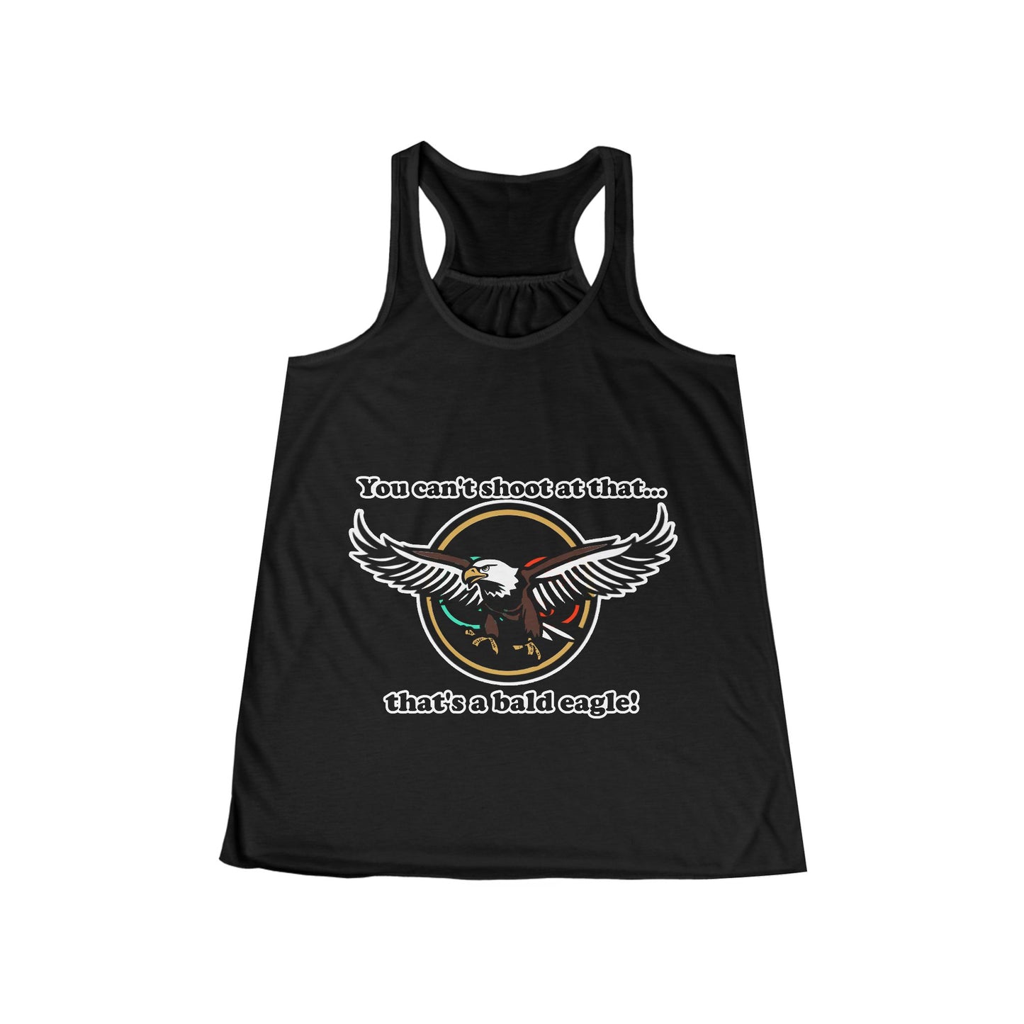 That's a Bald Eagle! Women's Flowy Racerback Tank Cinema Siblings Peacemaker - Demeaning the Hero