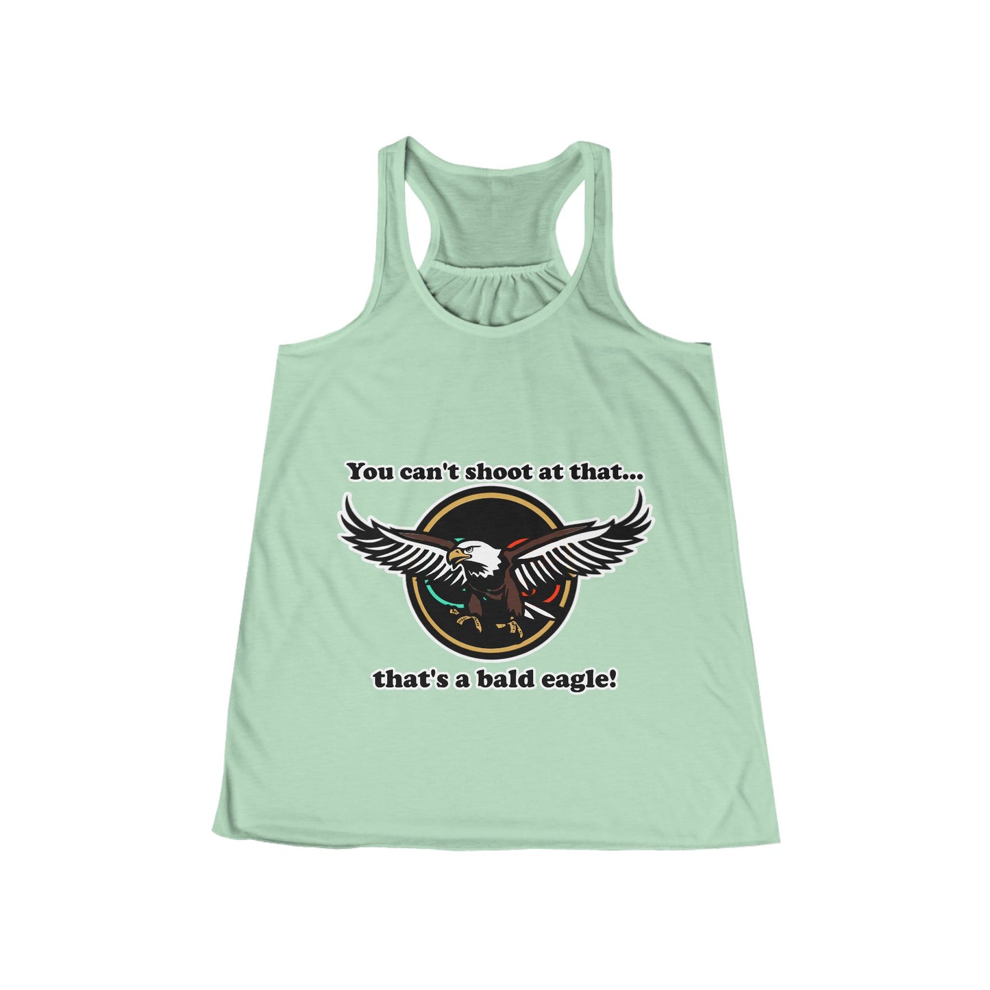 That's a Bald Eagle! Women's Flowy Racerback Tank Cinema Siblings Peacemaker - Demeaning the Hero