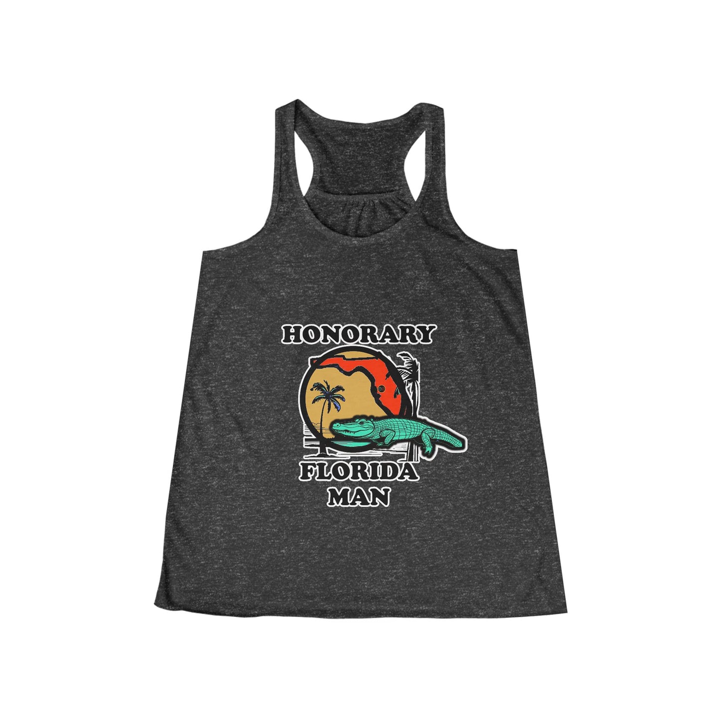Honorary Florida Man Women's Flowy Racerback Tank Cinema Siblings Episode There Can Be No Road Warrior Without Mad Max (white lettering)