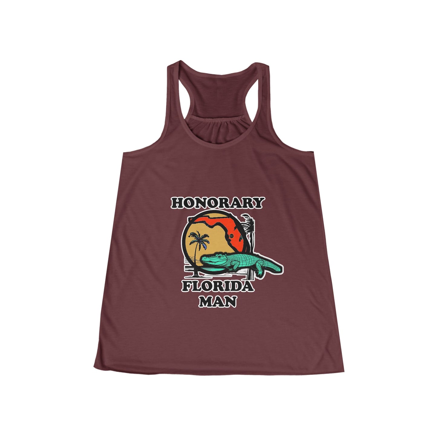 Honorary Florida Man Women's Flowy Racerback Tank Cinema Siblings Episode There Can Be No Road Warrior Without Mad Max (white lettering)