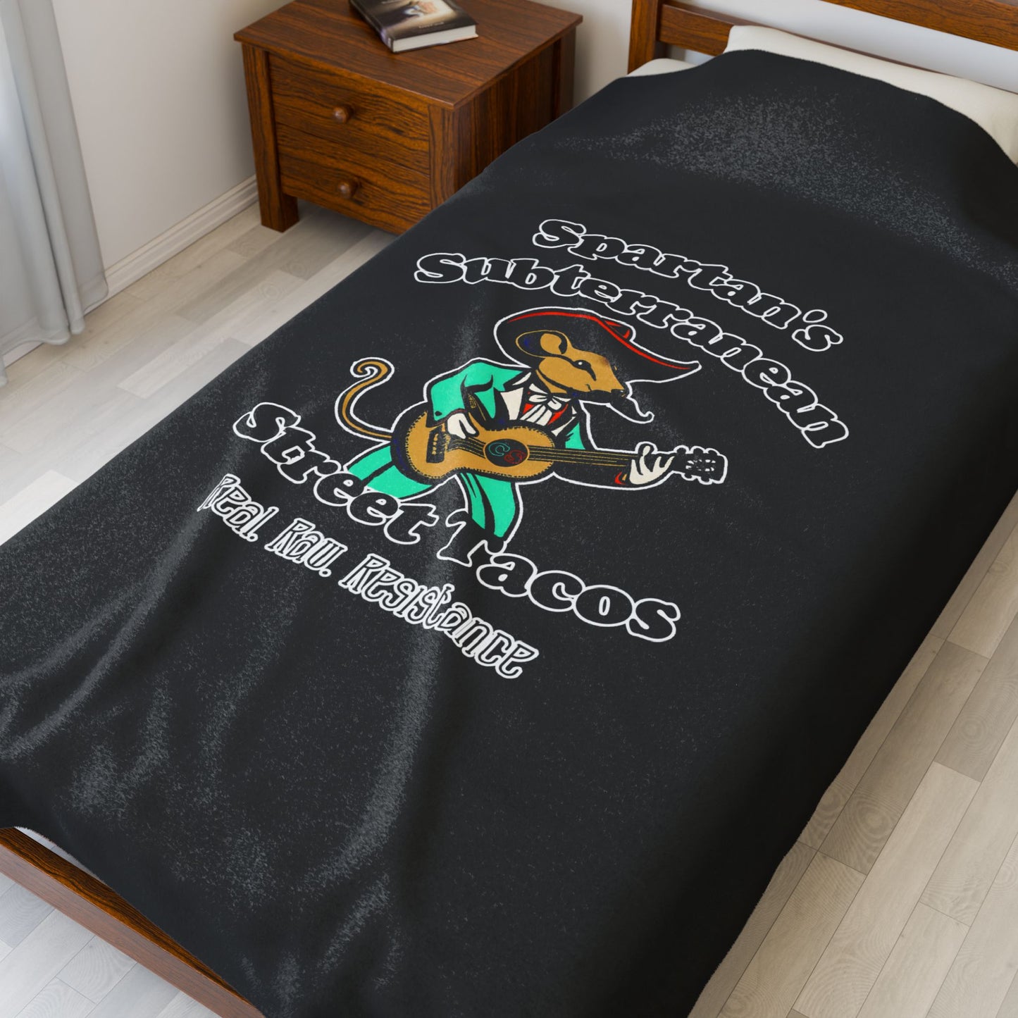 Spartan's Subterranean Tacos Cinema Siblings Velveteen Plush Blanket - BLACK - Demolition Man Practically Prophesy