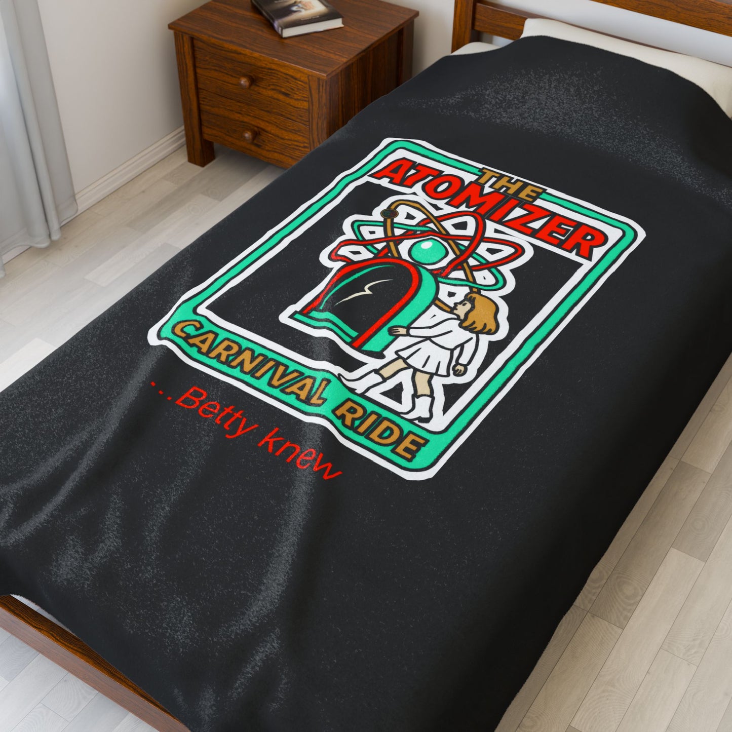 The Atomizer Betty Knew Velveteen Plush Blanket - BLACK - Splash, Mannequin & Weird Science 1980's Manic Pixie Dream Pygmalion