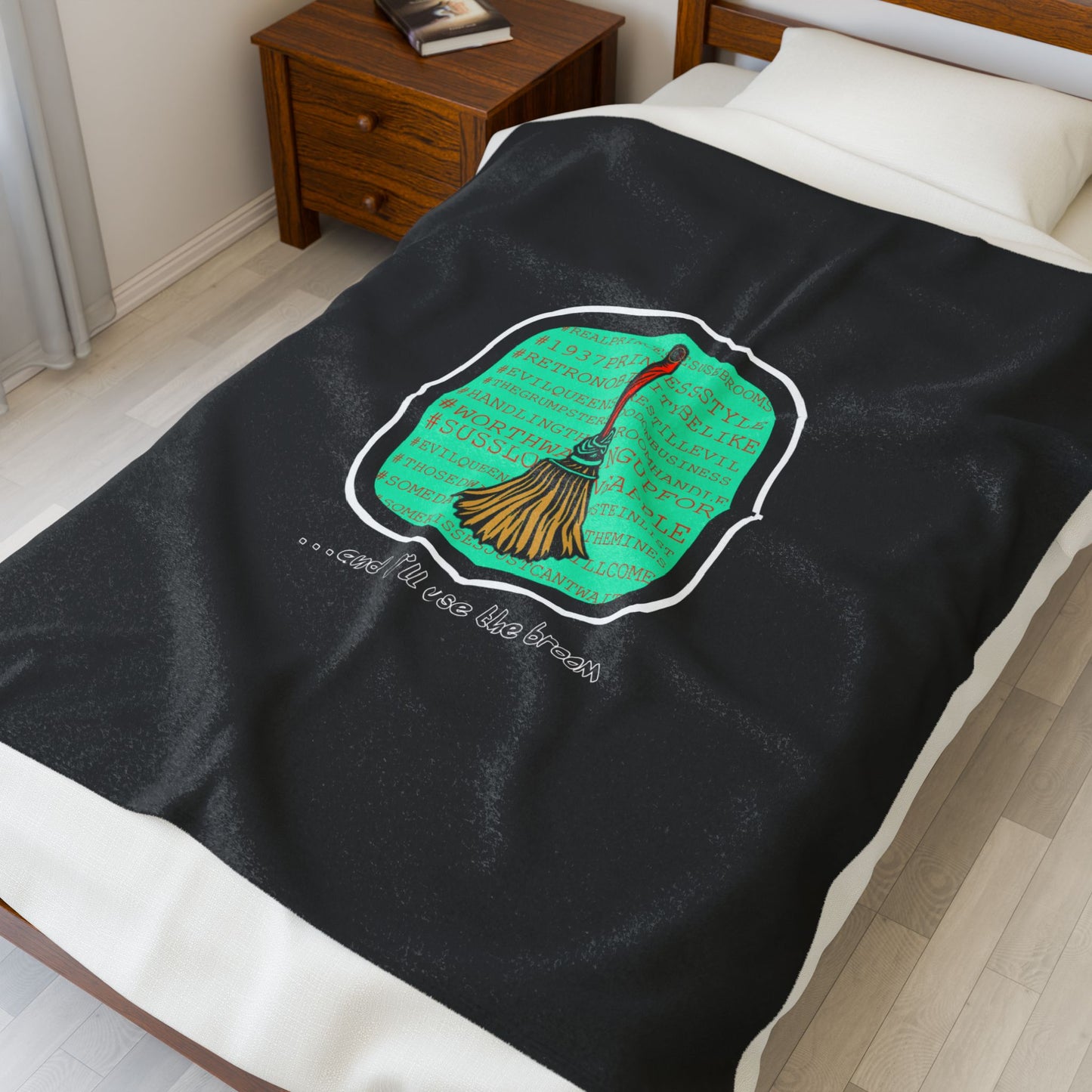 Snow White - Princess to Prop(paganda) Cinema Siblings Velveteen Plush Blanket - BLACK - and I'll Use the Broom