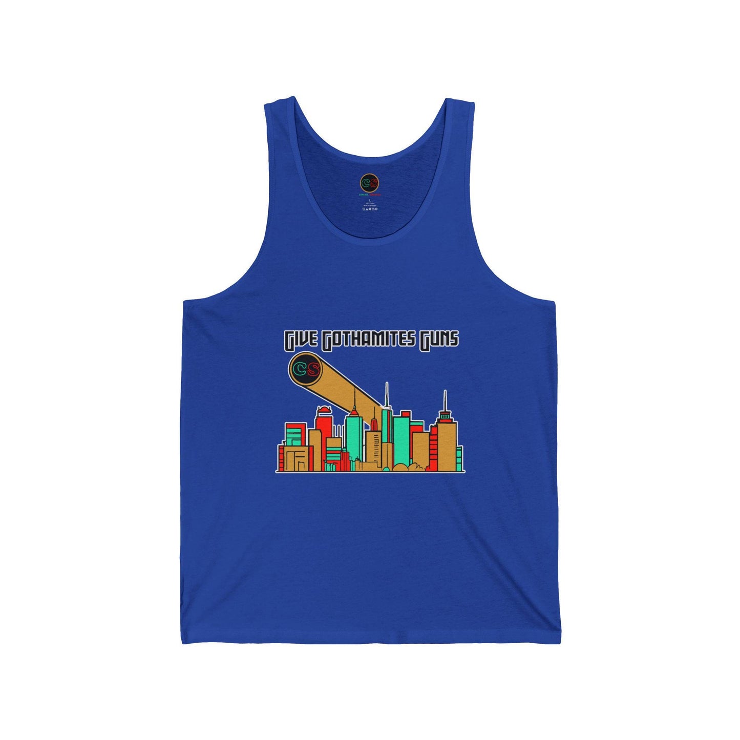 Give Gothamites Guns Unisex Jersey Tank Cinema Siblings Episode Joker 2 - Martyring The Accidental Hero - (white lettering)