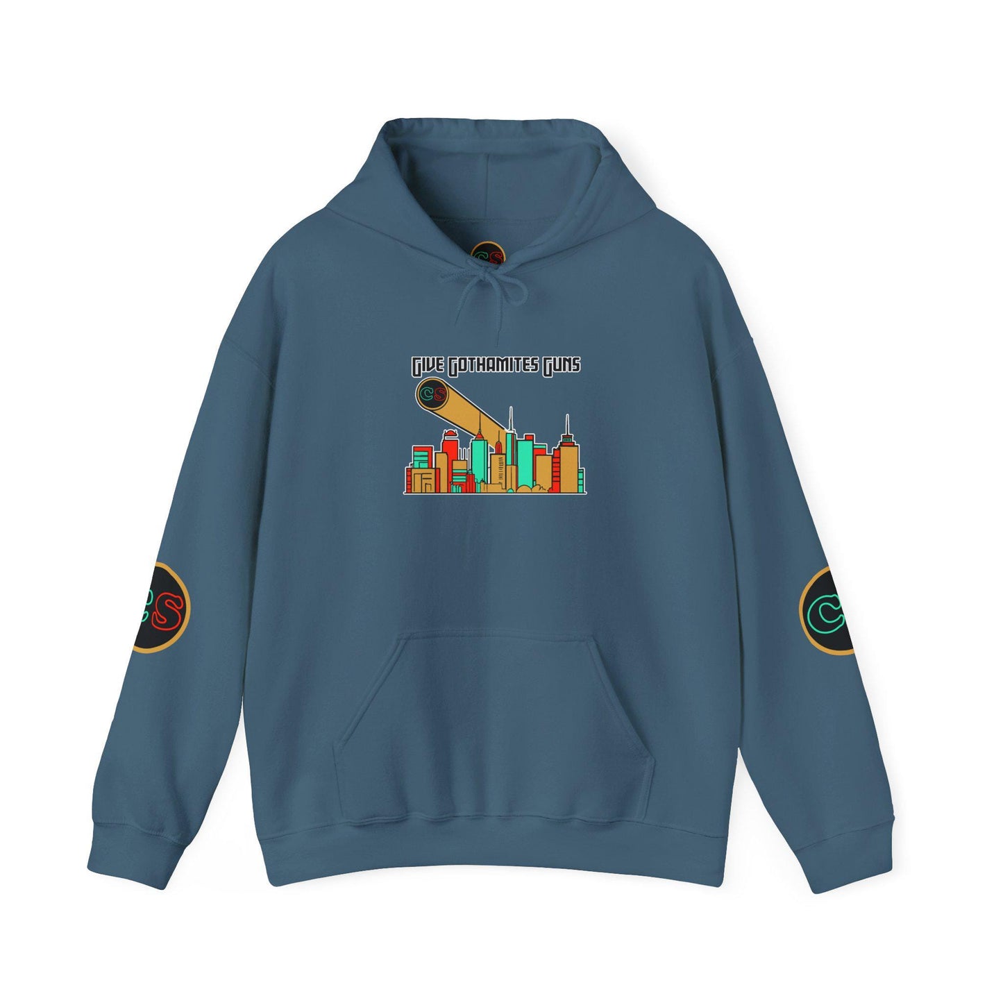 Give Gothamites Guns Hoodie Hooded Sweatshirt Cinema Siblings Episode Joker 2 - Martyring The Accidental Hero (white outline)