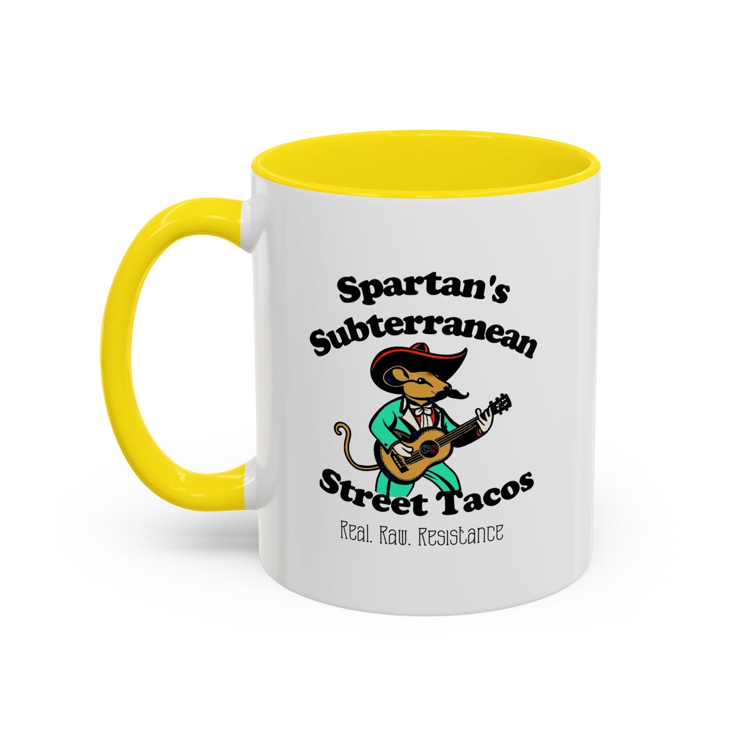 Spartan's Subterranean Tacos Accent Coffee Mug (11, 15oz) Cinema Siblings Demolition Man Practically Prophesy