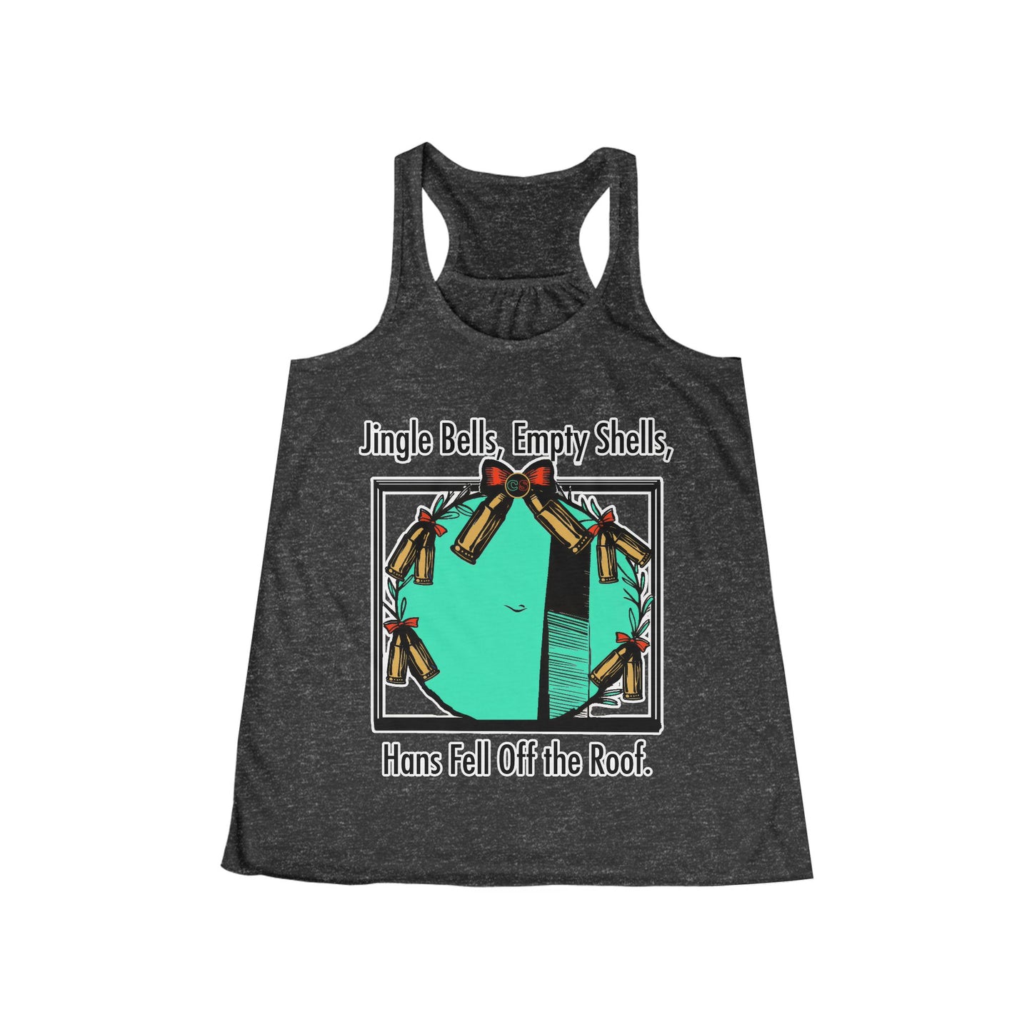 Jingle Shells Women's Flowy Racerback Tank Cinema Siblings Episode Die Hard - Is Holly the Bad Guy?(white)