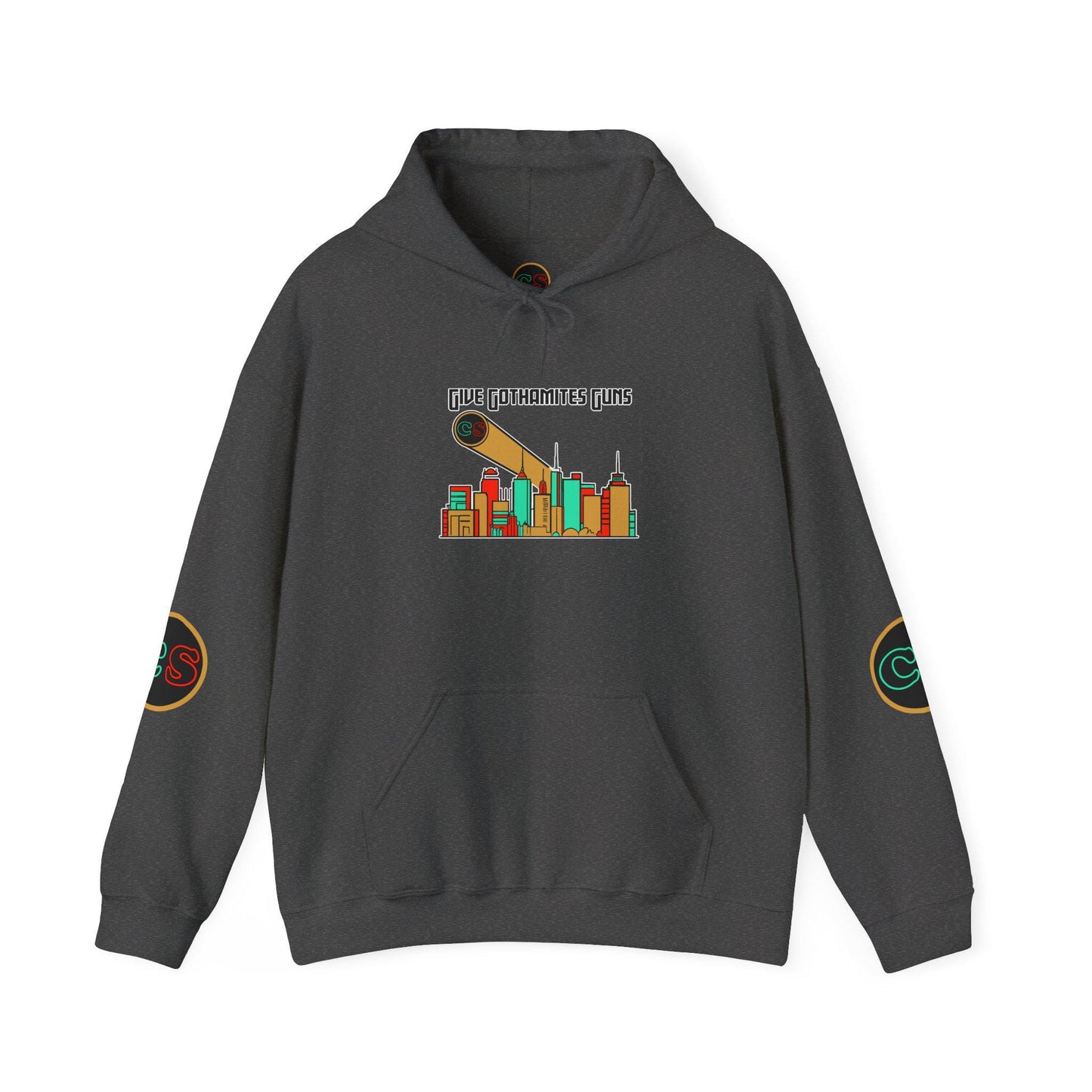 Give Gothamites Guns Hoodie Hooded Sweatshirt Cinema Siblings Episode Joker 2 - Martyring The Accidental Hero (white outline)