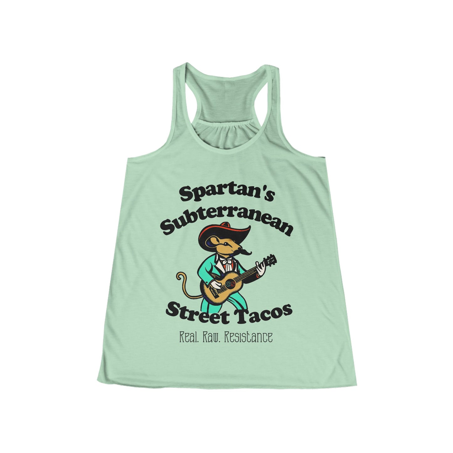 Spartan's Subterranean Tacos Women's Flowy Racerback Tank Cinema Siblings Demolition Man Practically Prophesy