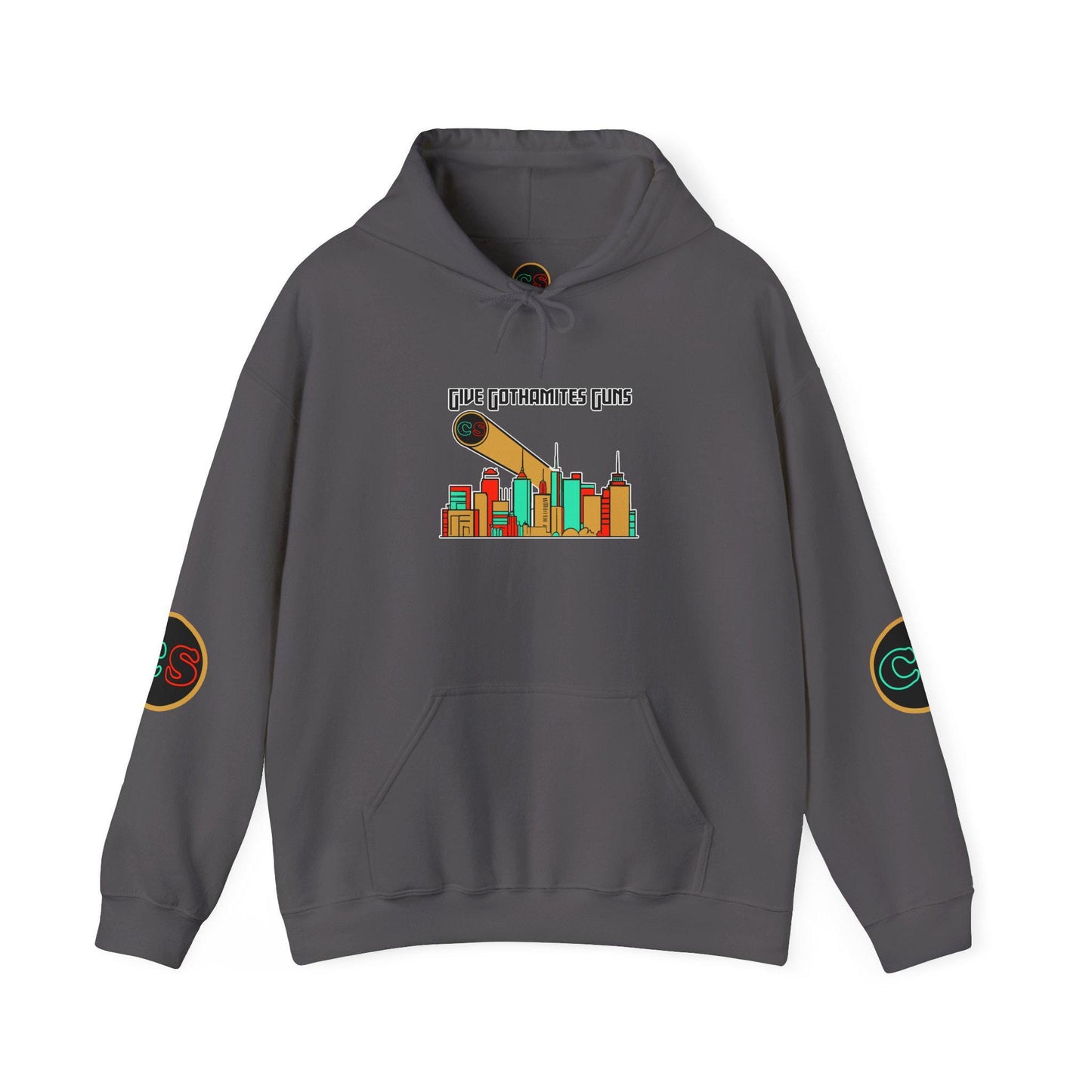 Give Gothamites Guns Hoodie Hooded Sweatshirt Cinema Siblings Episode Joker 2 - Martyring The Accidental Hero (white outline)