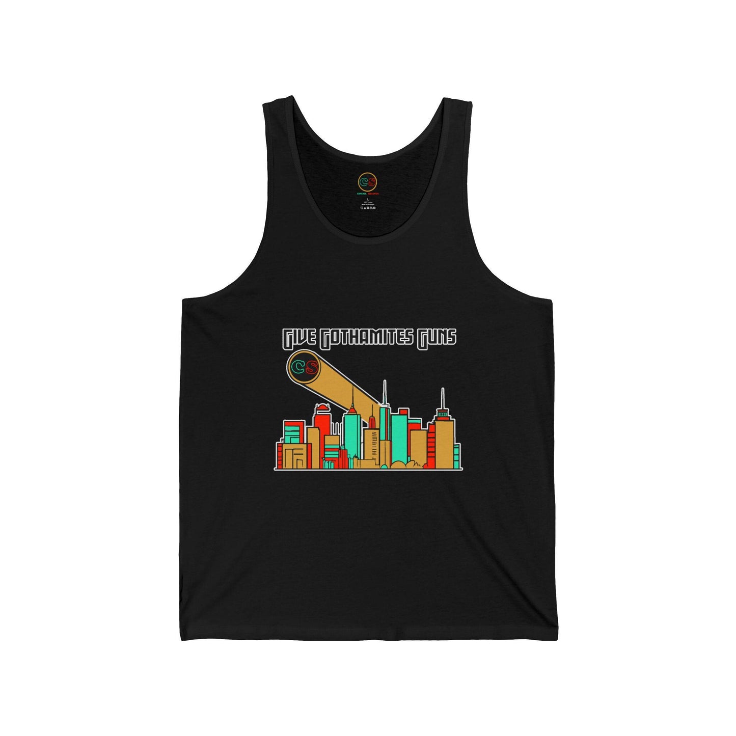 Give Gothamites Guns Unisex Jersey Tank Cinema Siblings Episode Joker 2 - Martyring The Accidental Hero - (white lettering)