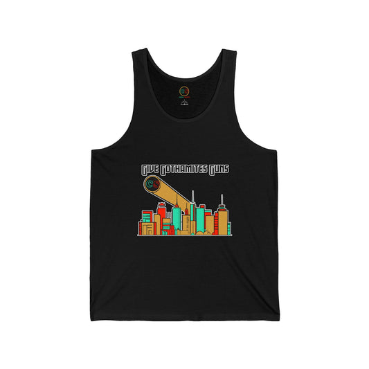 Give Gothamites Guns Unisex Jersey Tank Cinema Siblings Episode Joker 2 - Martyring The Accidental Hero - (white lettering)