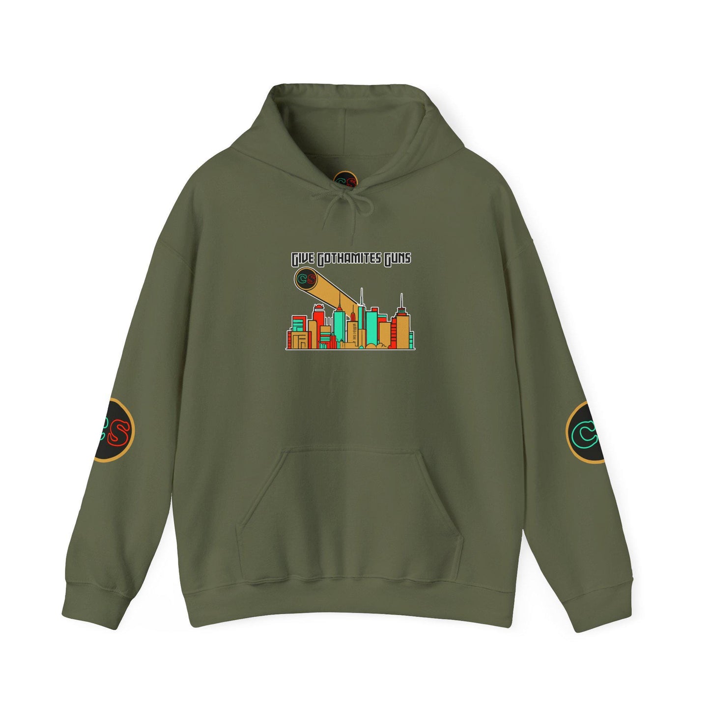 Give Gothamites Guns Hoodie Hooded Sweatshirt Cinema Siblings Episode Joker 2 - Martyring The Accidental Hero (white outline)